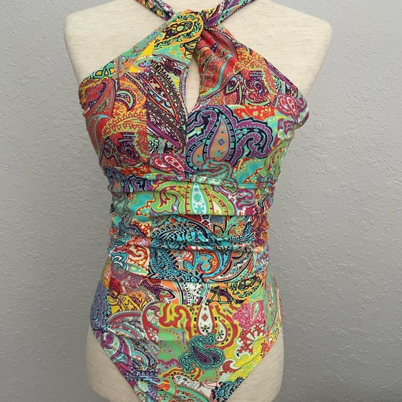 Bleu Rod Beattie Other - BLEU ROD BEATTIE Halter Twist High Neck One Piece Swimsuit Size 6 NWT